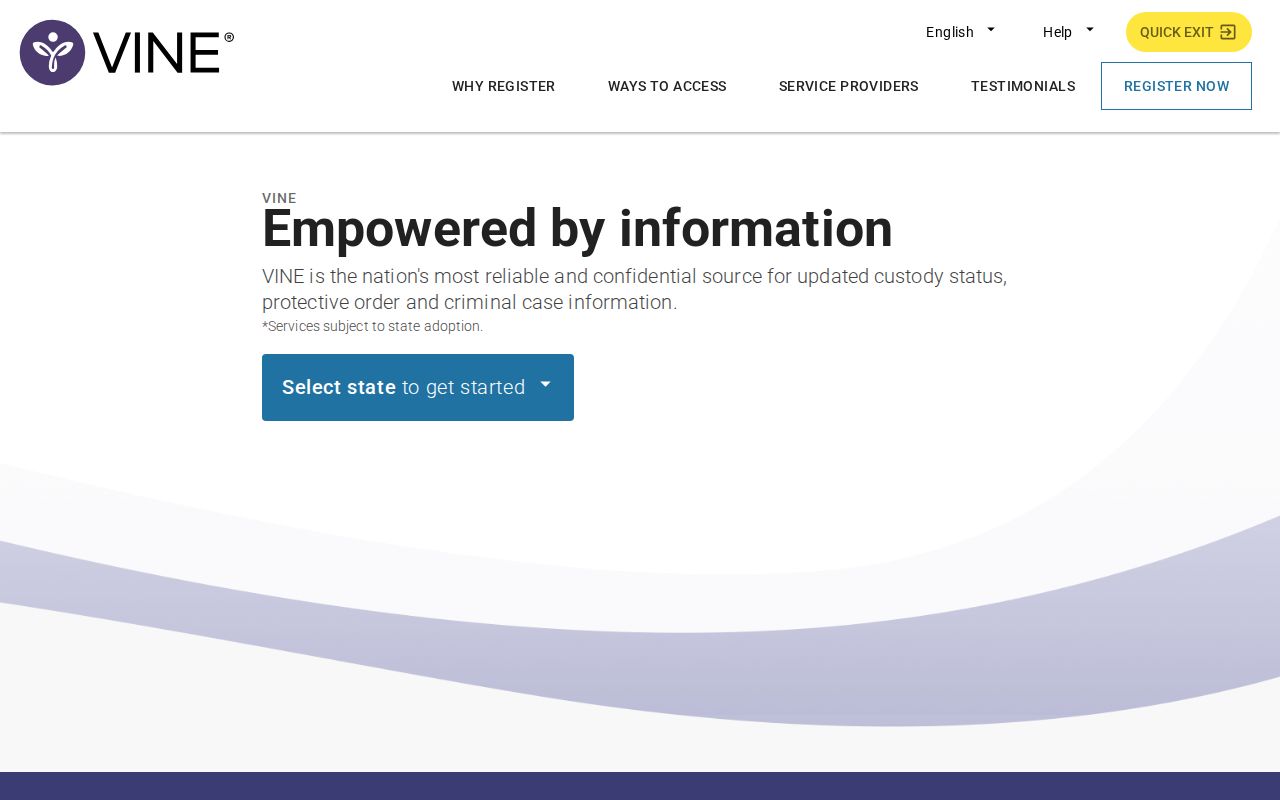 Public VINELink entry and custody alert registration screen