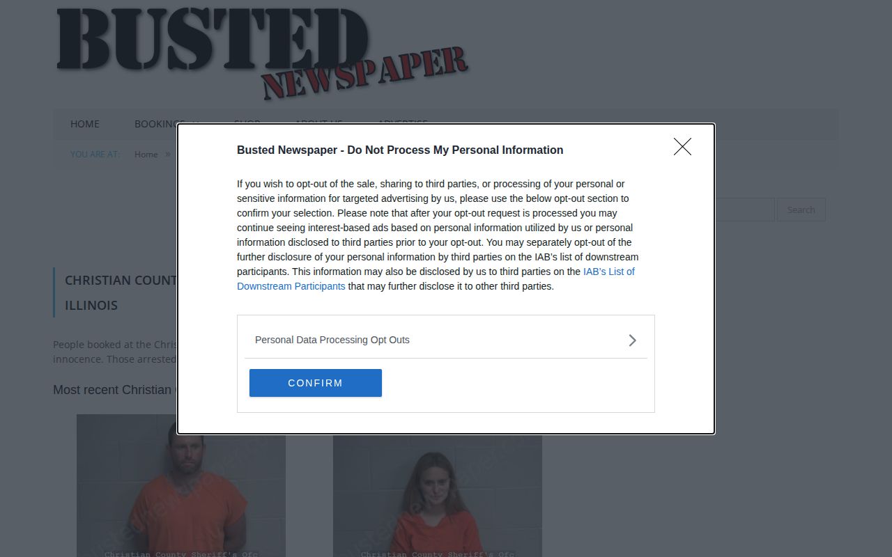 Unofficial Christian County booking publication landing page