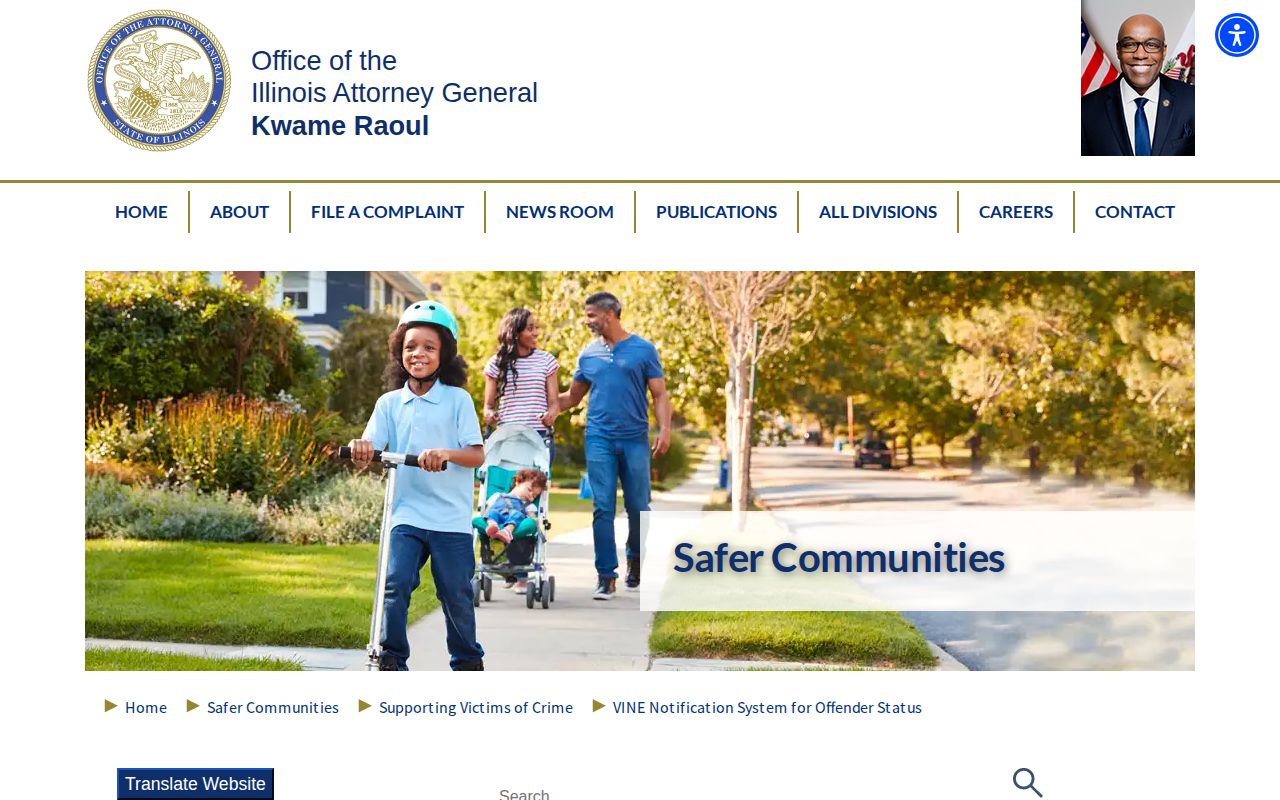 Illinois Attorney General official VINE victim notification information