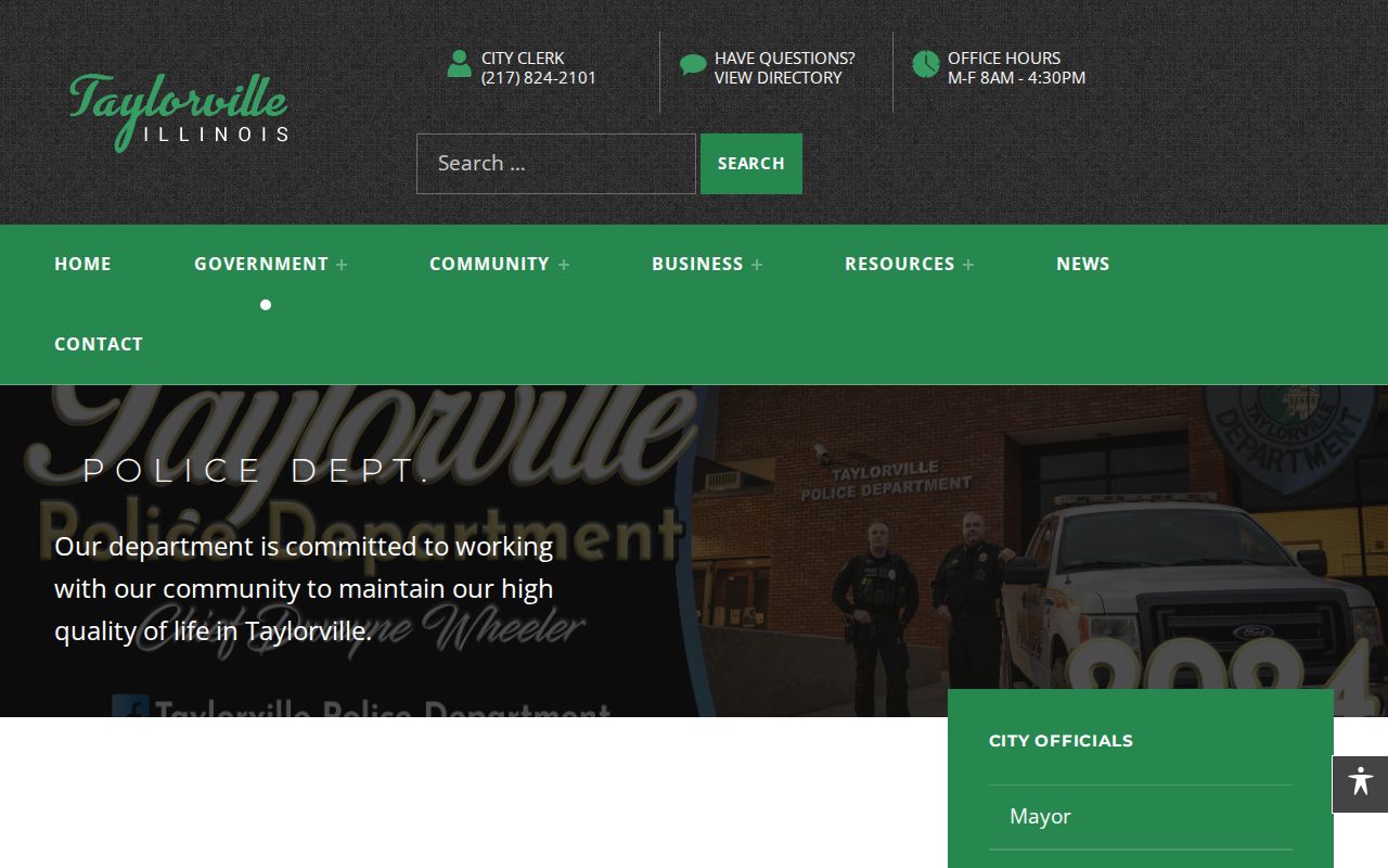 Taylorville Police Department official webpage with contact and records information